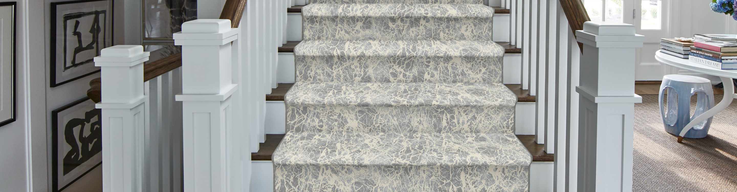 Stair Runner Patterned Grey Carpet